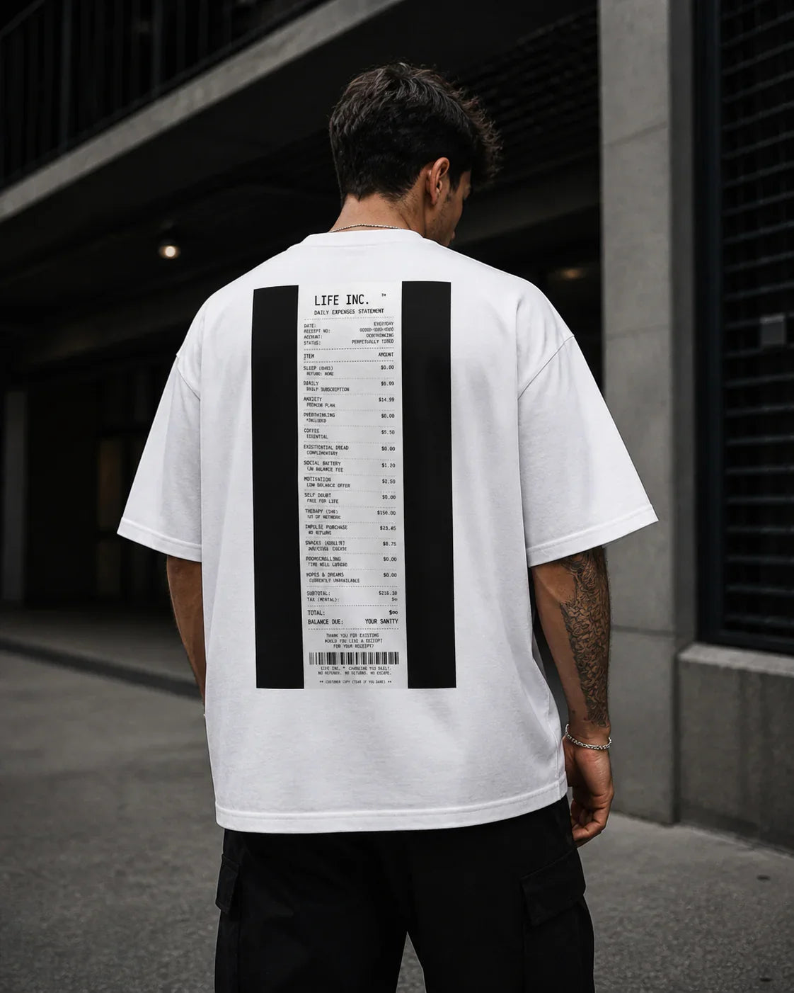 Oversized Backprinted T-Shirt Life costs PRIVE COLLECTIVE B&W EDITION