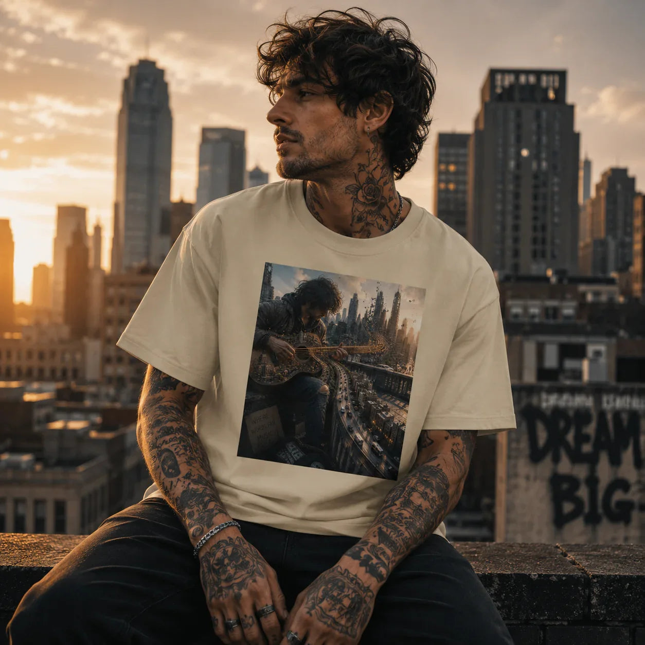 Unisex organic oversized high neck t-shirt