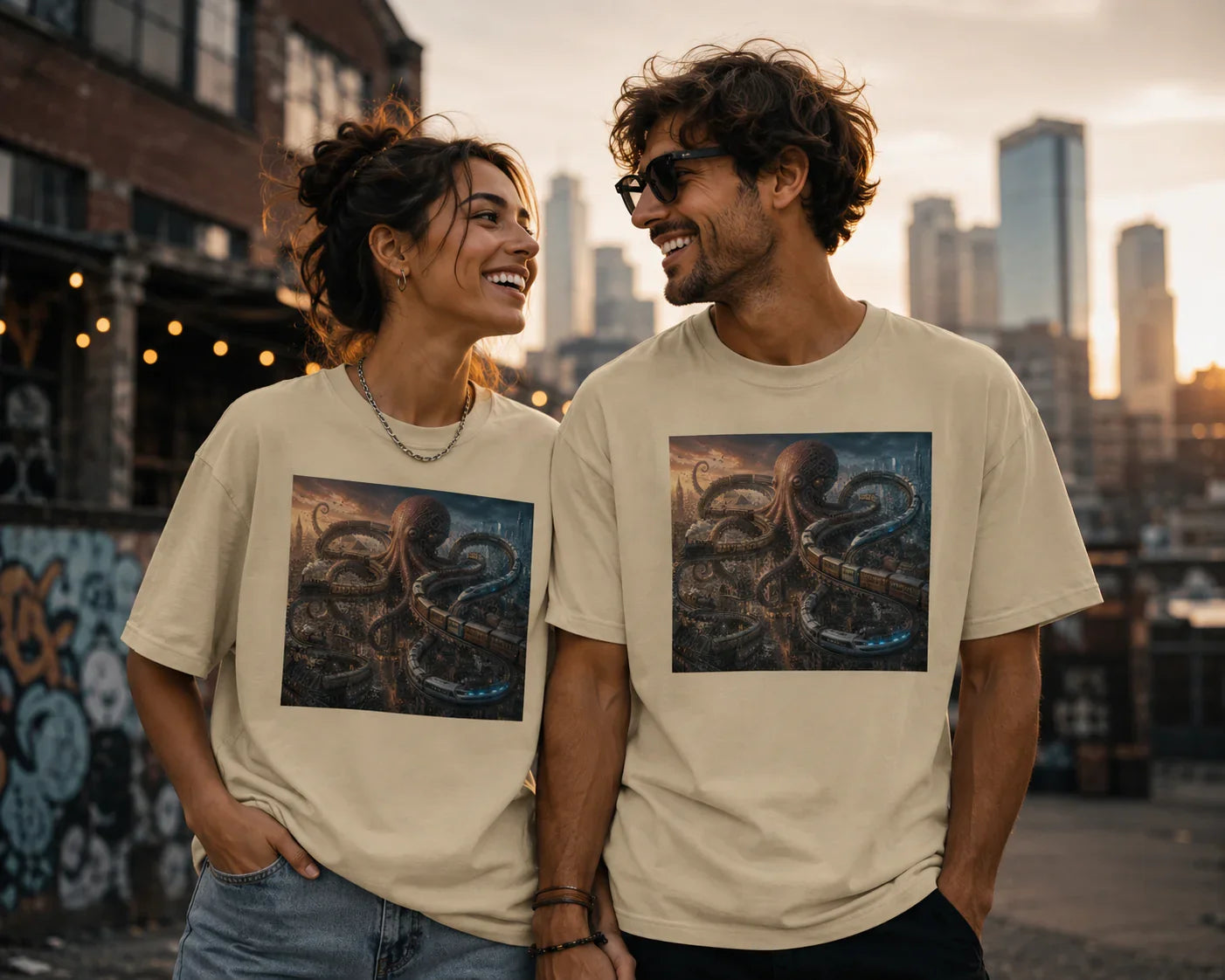Oversized T-Shirt Octopus Abstrakt