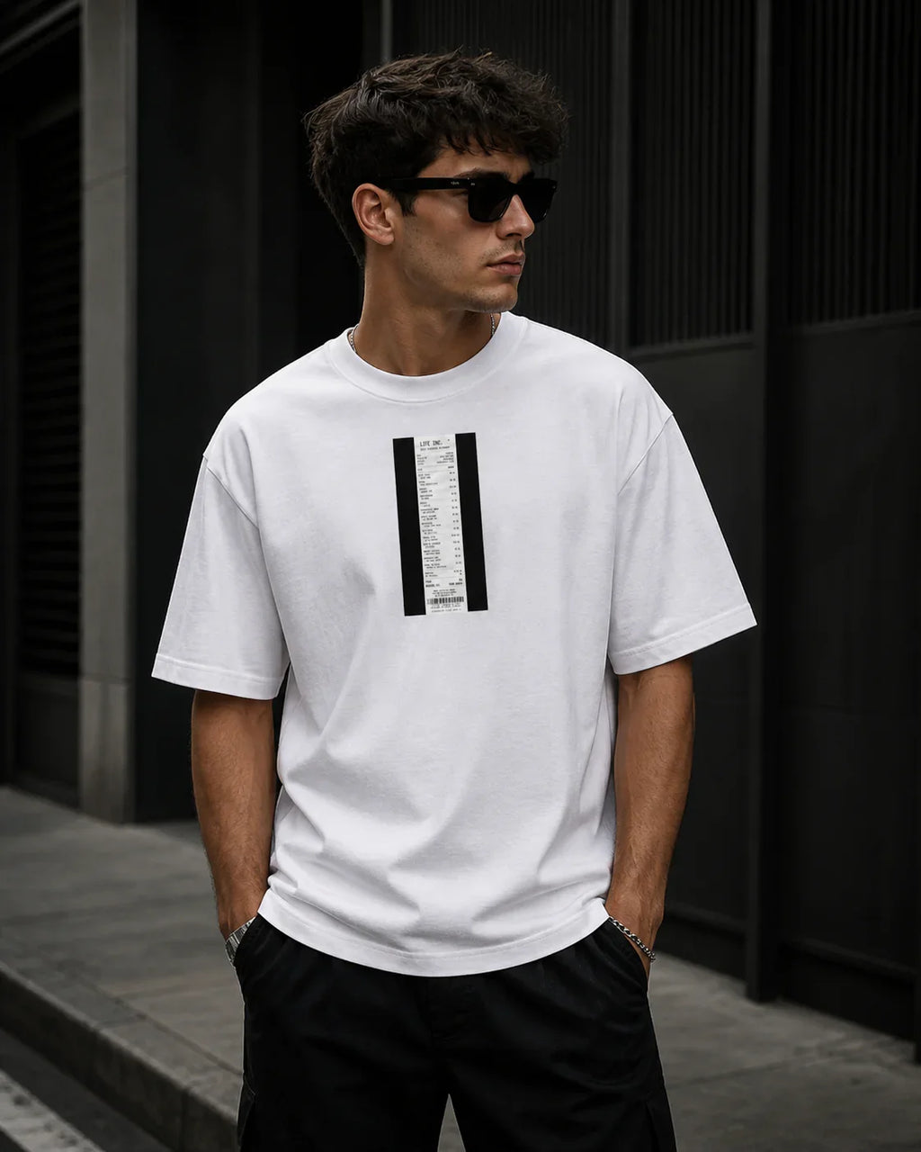 Oversized T-Shirt Life Costs PRIVE COLLECTIVE B&W EDITION