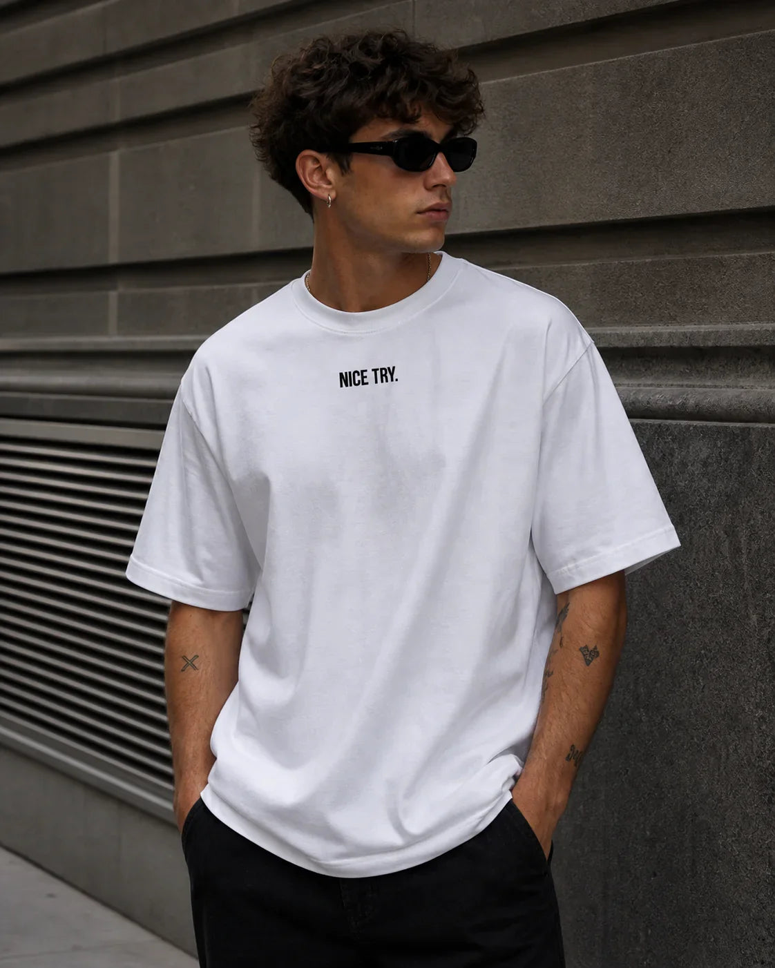 Oversized T-Shirt Nice Try PRIVE COLLECTIVE B&W EDITION