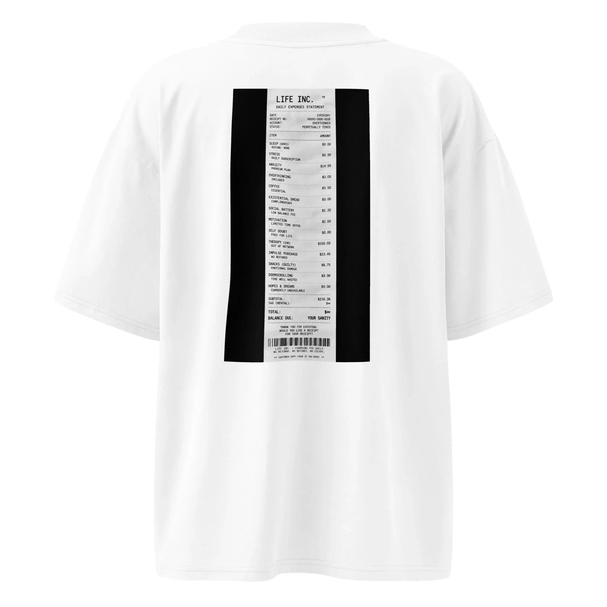 Oversized Backprinted T-Shirt Life costs PRIVE COLLECTIVE B&W EDITION